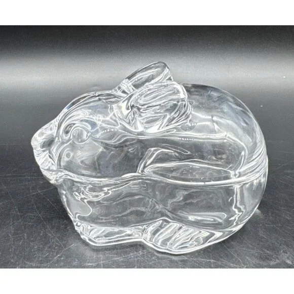 Crate & Barrel Clear Glass Covered Bunny Rabbit Candy Nuts Trinket Dish - Picture 3 of 10